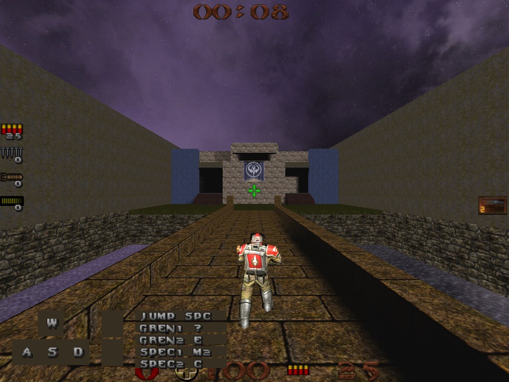 A red Soldier using the optional QWTF Arena skin in a frozen gameplay demo